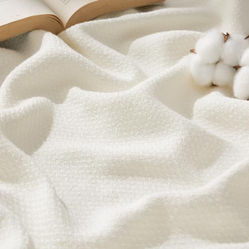 Bedsure 100% Cotton Blanket, Herringbone Weave, Full, Cream by Unknown