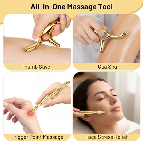 2 Pcs Trigger Massage Tool Acupuncture Pen Gua Sha Massage Scraping Tool Manual Reflexology Body Point Deep Tissue Muscle Scraper Massager for Head Neck Hand Waist Calf Foot (Gold,Medium) - Image 4