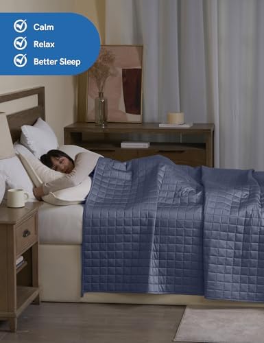 YnM King Size Cooling Weighted Blanket for Adults (88x104 Inches, 50 Pounds, Blue Grey), Perfect for Hot Sleepers with Cooling Rayon/Glass Beads, Heavy Bed Blanket for Couple on Queen or King Bed - Image 3