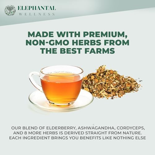 Elephantal Wellness Premium Immuni-Tea | Immune System & Respiratory Support with Reishi, Clove, Echinacea & Elderberry | Handmade, Caffeine-Free, Non-GMO Loose Leaf Blend, 2oz, 20 Servings - Image 4