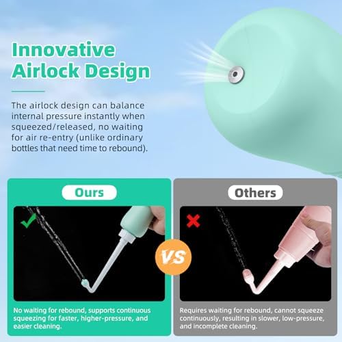 Hibbent 2 Pack 650ml Portable Bidet Sprayer for Women or Men, Handheld Travel Bidet for Personal Hygiene, Jet Spray Bottle for Toilet & Bathroom, Peri Bottle for Postpartum Care, Travel Bag, Green - Image 4