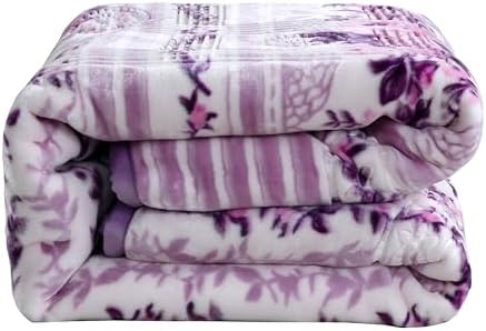 Nestl Velvet Fleece Winter Blanket - 2 Ply Heavy & Warm Korean Style - Reversible Printed Raschel Queen Size - Wrinkle & Fade Resistant - 79 x 94 Inches - Lavender - Image 2