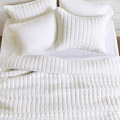 RECYCO Channel Box Stitch Velvet Quilt Set, Full Queen Size, Bright White - Image 5