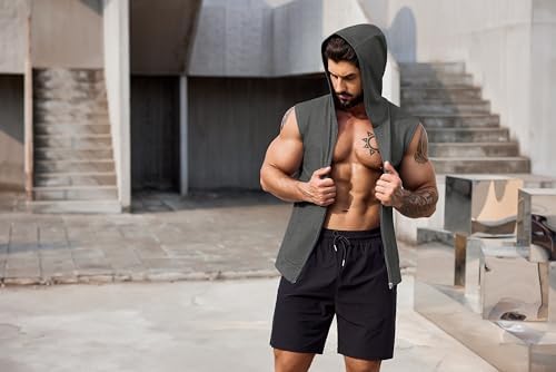COOFANDY Men's Workout Hooded Tank Tops 2 Pack Zip Up Sleeveless Gym Shirts Muscle Cut Off T Shirt Bodybuilding Hoodies - Image 4