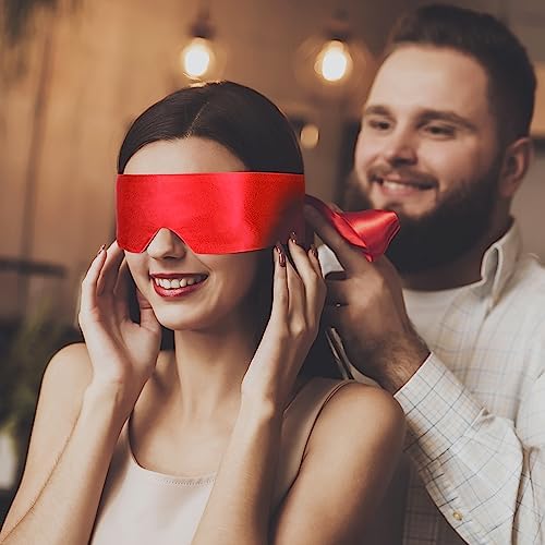 FRESHME Satin Eye Mask for Sleeping - Soft Eye Mask Adjustable Eye Shade Comfy Satin Eye Cover for Women Men Night Travel Nap Meditation Valentine's Day Gift Sleep Companion 160cm/63in Black and Red - Image 4