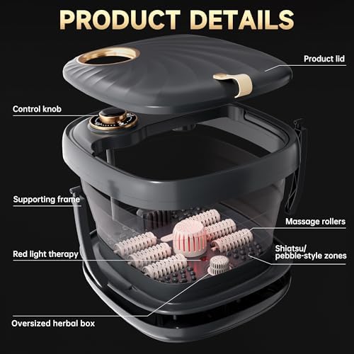 Deluxe Foot Bath Massage Spa with Temperature Control, Electric Heated Foot Soaking Tub for Professional Pedicure Foot Spa Massager with Bubbles, Remote Control and Shiatsu Rollers Black - Image 6