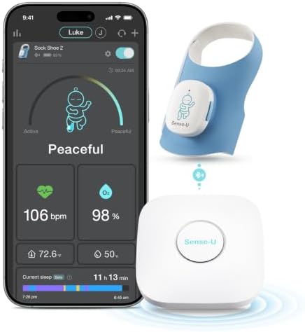 Sense-U Smart Sock Shoe 2 (Long Range) Baby Monitor with Access from Anywhere: Track Heart Rate, Sleep Patterns, with Transmissive PPG Foot Sensor by Sense-U