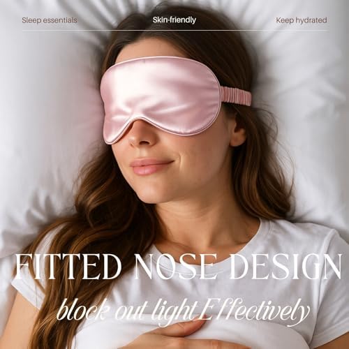 Pink Sleep Eye Mask, Blackout Silk Satin Travel Blindfold Set Women - Image 2