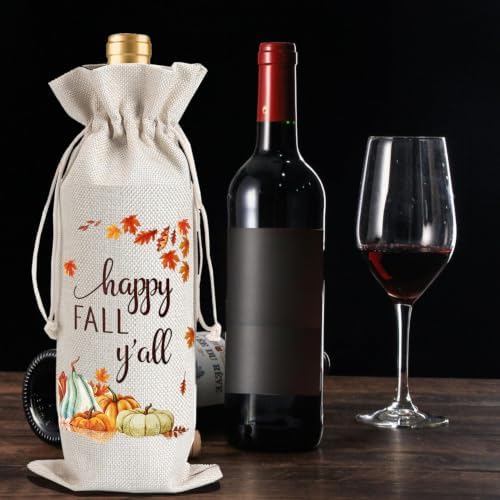 1Pcs Happy thanksgiving Wine Bag Happy Fall Y'all Wine Bag Thanksful Gifts Wine Bag, with 1Pcs Kraft Blessing Cards and natural jute rope - Image 6