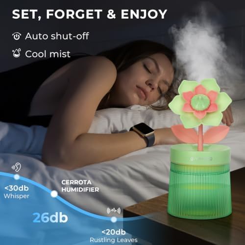 Flower Mini Humidifier, Cute Small Humidifiers, USB Portable Personal Cool Mist Desktop Humidifiers, Cooling for Home Office Car Summer Travel (260ml, Green Gardenia) - Image 5