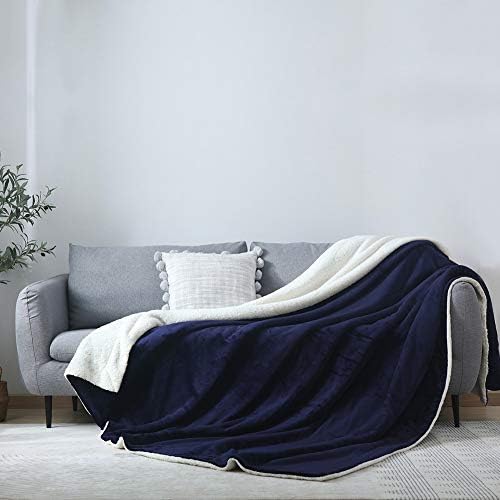 NANPIPER Couch Blanket Reversible Sherpa Flannel Blanket Ultra-Soft Plush Warm Fleece Microfiber (90"x90" Navy Blue) Queen - Image 2