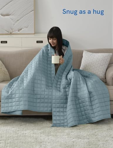 YnM Cooling Weighted Blanket for Adults, 7lbs Heavy Bed Throw for One Person of 60lbs, Perfect for Hot Sleepers or Warm Climates with Rayon/Glass Beads(41x60 Inches,Twin Bed, Sea Grass) - Image 4