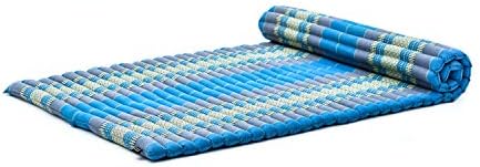 Leewadee - Foldable Floor Mattress - Japanese Roll Up Futon -Trifold Tatami Mat- Guest Floor Bed - Camping Mattress - Thai Massage Mat, Kapok Filled, 75 x 39 inches, Light Blue by Leewadee