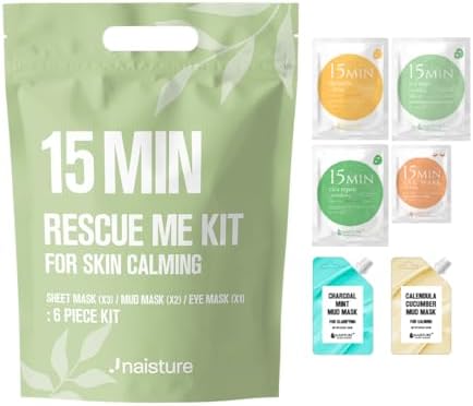 Naisture 15 Min Rescue Me Kit Skincare Gift Set for Skincare Lovers– All-in-One Bundle with Face, Eye, & Mud Masks, Complete Self-Care Kit (6 pcs) by Naisture