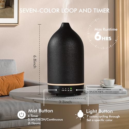 Essential Oil Diffuser Diffuser -Aromatherapy Diffuser for Essential Oils with Timer and 7 Colors LED Light Ultrasonic Diffuser with Auto Shut-Off, Home Office Decor&Gift (Black-150ml) - Image 2