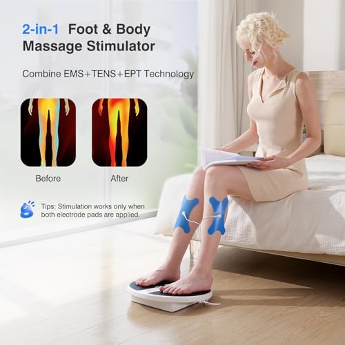 EaseZen EMS Foot Massager for Neuropathy, Rechargeable TENS & EMS Foot Circulation Stimulator for Pain Relief, 10 Modes & 20 Intensities, 2 Body Pads, Relieve Swelling, Cramps, RLS - Image 3