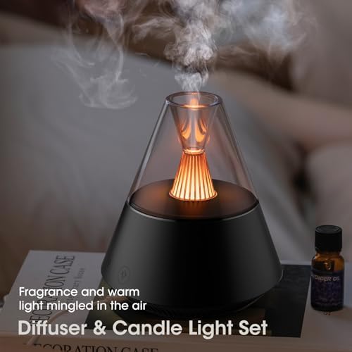 Ultrasonic Essential Oil Diffuser, 150ML Modern Aromatherapy Diffuser with Candle Light, 2 Mist Mode, Remote Control, Auto-Off, Small Cool Mist Humidifier for Home Bedroom Office Yoga, Black - Image 2