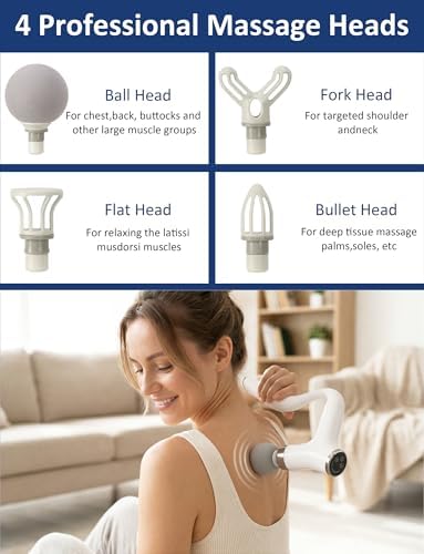 GDLKPS Massage Gun Deep Tissue,Ergonomic Extension 2-in-1 Detachable Handle Back Massager.Handheld Electric Percussion Muscle Massager for Shoulder, Thigh, Waist & Neck。 - Image 6