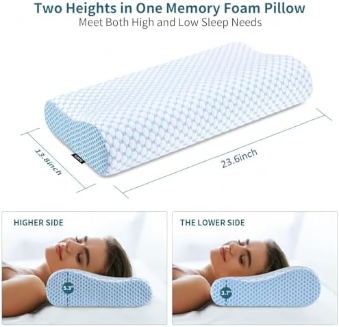 Cervical Pillow for Neck Pain Relief, Contour Memory Foam Pillows for Sleeping, Ergonomic Pillow Cooling Pillow Bed Pillow Neck Support for Side Back Stomach Sleepers (Blue) - Image 3
