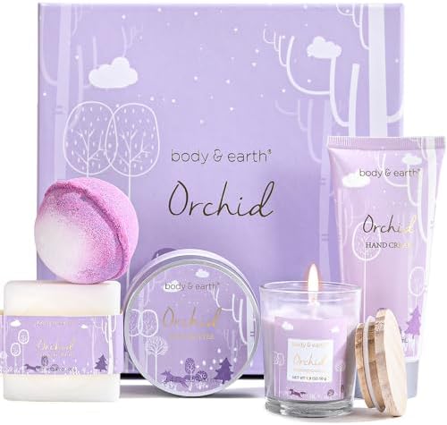 Body & Earth Spa Gifts for Women, 5 Pcs Gifts for Women Orchid Gift Sets, Bath and Body Womens Bath Gifts, Mothers Day Gift by BODYEARTH