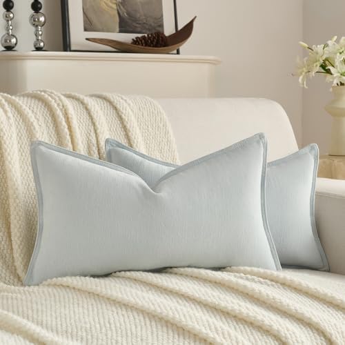 FUTEI Pack of 2 Chenille Throw Pillow Covers 12x20 Inch, Light Blue by FUTEI