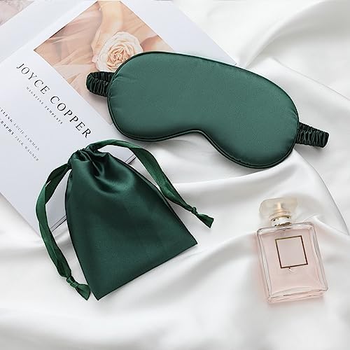 Green Sleep Eye Mask, Blackout Silk Satin Travel Blindfold Set Women - Image 6