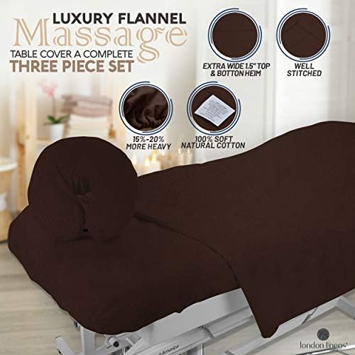 London Linens Extra Thick 3 Piece Set Massage Table Sheets Set - 100% Natural Cotton Flannel - Includes Massage Table Cover, Massage Fitted Sheet, and Massage Face Rest Cover (Mocha) - Image 3