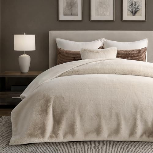 EVERGRACEHOME Faux Chinchilla Fur Throw Blanket, 72"x90", Birch Mink by EVERGRACE