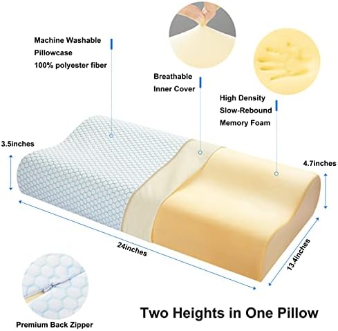 Anvo Memory Foam Pillow, Neck Contour Cervical Orthopedic Bed Pillow for Sleeping Side Back Stomach Sleeper, Ergonomic Design for Neck and Shoulder Pain Relief, Blue White, Soft - Image 3