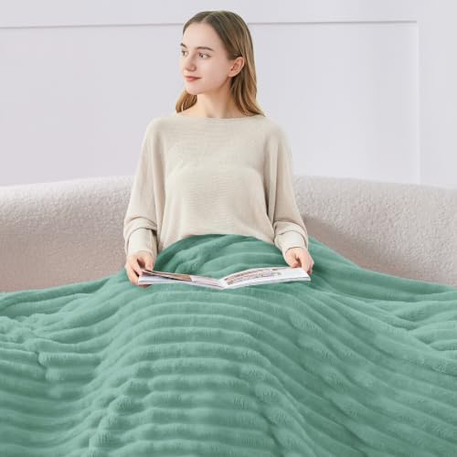 BEDELITE Ribbed Fleece Throw Blanket for Couch, Seafoam, 50"x60" - Image 3