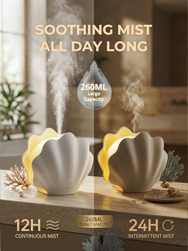 Essential Oil Diffuser 260ML, Shell Aroma Diffuser with Remote Control, 7 Colors LED Night Light for Bedroom Home Relaxation, Valentines Day Gifts - Image 2