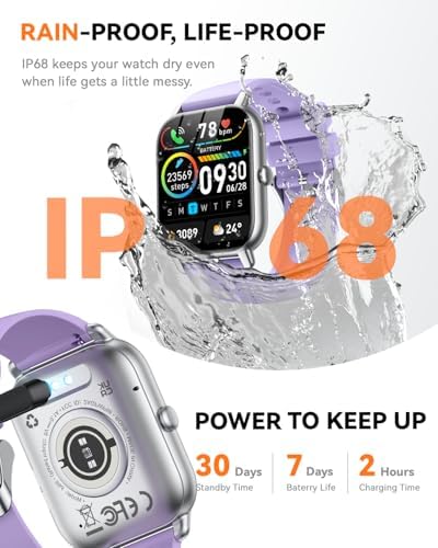 Smart Watches for Men Women, Fitness Tracker with Activity Counter/Sleep Monitor, IP68 Waterproof Smart Watch for Android iPhone iOS Compatible (Lavender, 1.83) - Image 6