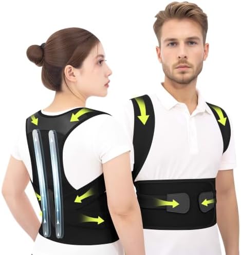 Posture Corrector for Women and Men, Adjustable Back Brace Support with Dual Support Rods, Shoulder Straightener Posture Corrector for Rounded Shoulders, Upper Back Support Brace, Breathable Posture Trainer (Black, X-Large) by Cmipeob