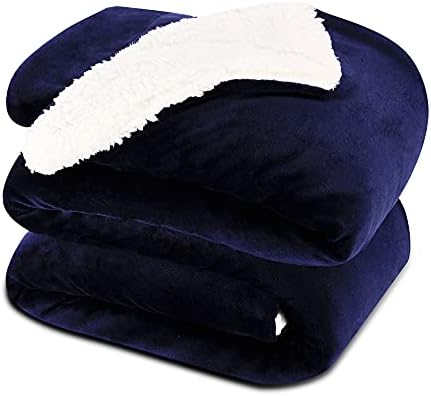 NANPIPER King Size Sherpa Blanket, Soft Fleece Throw for Bed, Reversible Thick Fuzzy Blanket for Winter (Navy Blue, 90x108 inches) by NANPIPER