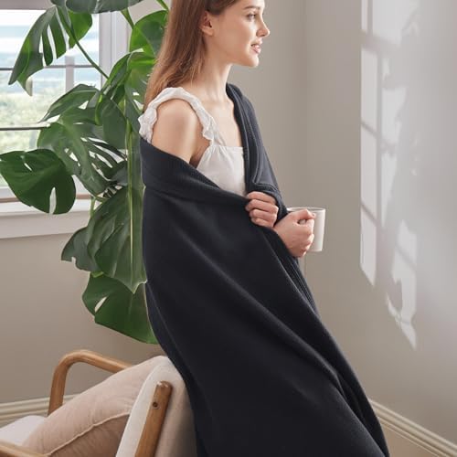Bedsure 100% Cotton Blanket, Herringbone Weave, Full, Black - Image 4