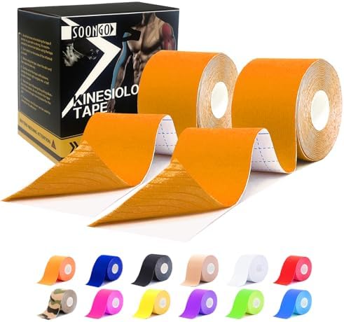 SOON GO Kinesiology Tape Pro 2 Rolls, 2 Inch High Elasticity Sports Tape Therapeutic Pain Relief–Physio Tape for Muscle Recovery & Joint Support, Waterproof & Hypoallergenic & Breathable–Orange by SOON+GO