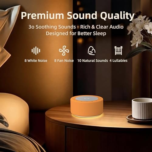Kipcush White Noise Machine for Baby & Adults, 30 Soothing Sounds, Soft Non-Glare Nursery Lamp, 8 Color Night Lights, Memory Function (Angel V3 Orange, Standard) - Image 6