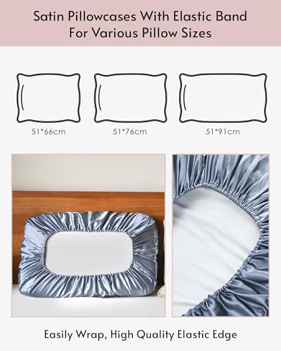 Yanideer Travel Elastic Band Satin Pillowcase for Hair & Skin, Cooling Satin Pillow Cover for Hotel - Image 4