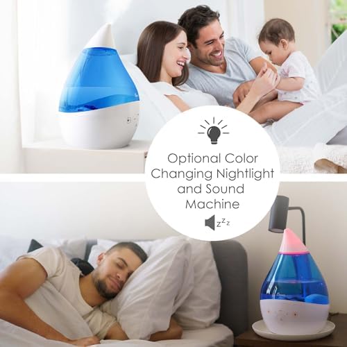 Crane 4-in-1 Drop 2.0 Ultrasonic Cool Mist Humidifier with Sound Machine, Night Light, Aroma Tray, 1 Gallon Top Fill, Blue & White - Image 5