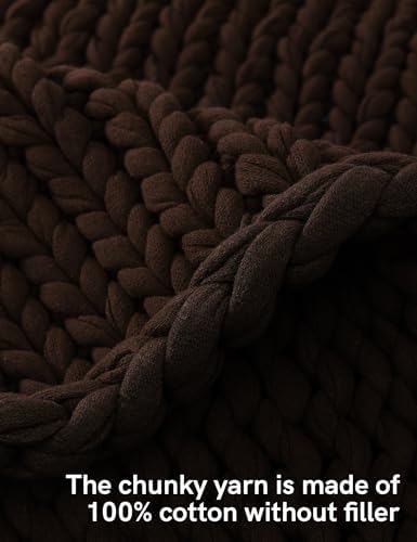 YnM Cotton Weighted Blanket, Handmade Chunky Knitted Design, Soft and Cozy, Temperature Regulating and Breathable, Machine Washable Throw for Sleep or Home Decor (Chocolate Brown, 60x80 Inch, 25lbs) - Image 4