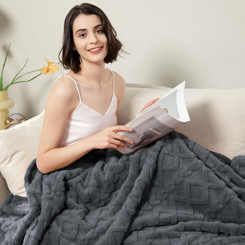 Aganear Fleece Throw Blanket for Bed Couch 90"x108" Grey - Image 6