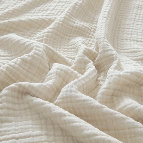 PHF 100% Cotton Muslin Throw XL Blanket Large 50" x 70", 4-Layer Lightweight Gauze Throw, Breathable Cloud-Soft Minimalist Blanket for Bed, Couch, Camping & Baby, Oat Milk, Ideal Gift by PHF