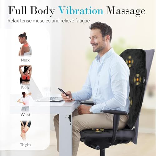 Back Massager with Heat, Massage Chair Pad with 5 Vibrating Modes, 2 Heat Levels Electric Massage Seat Cushion, Massage Pad for Back Pain Relief, Birthday Gifts for Men Husband Him Dad Mom Her - Image 2
