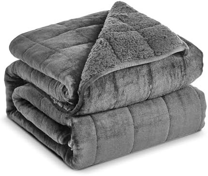 Sherpa Fleece Adult Weighted Blanket, 15 Pounds Dual Sided Soft Plush Blanket for Couch Bed Sofa, Heavy Thick Blankets with Glass Beads Great for Sleep, 60 x 80 inches, Dark Grey on Both Sides by greatdaxing