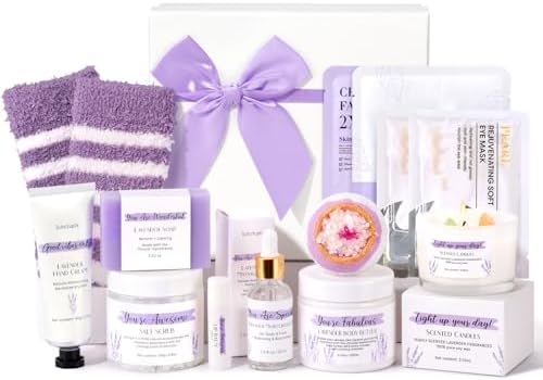Spa Gifts for Women 13Pcs Mothers Day Gifts Happy Birthday Gift Baskets Christmas Relaxation Home Spa Kit Lavender Bath Set Self Care Package Thank You Box for Mom Her Sister Teacher Friends Purple by SuhctuptxAccompanyUInLife