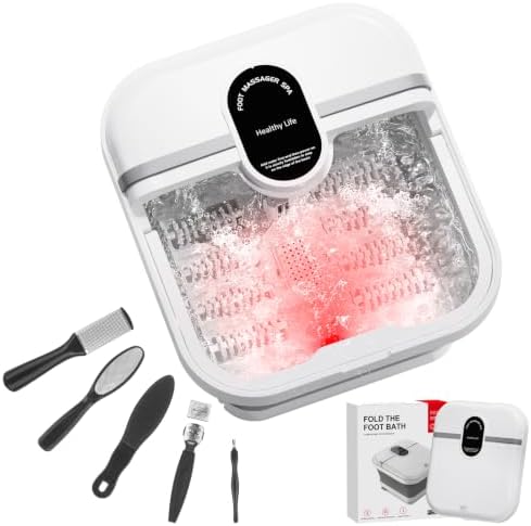 Collapsible Foot Spa Bath Massager with Heat, Foot Soaking Tub with Bubbles,Timer Temp Control,Red Light, Pedicure Foot Spa, 8 Shiatsu Rollers, Foot Bath Soak Tub, Gift for Men & Women by Unknown