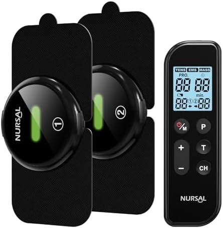 NURSAL Wireless TENS Unit Muscle Stimulator, Dual Host TENS EMS Machine for Pain Relief, 18 Modes 20 Intensity Remote Control Pulse Physical Electrotherapy for Back Shoulder Pain (2 Pads) by NURSAL