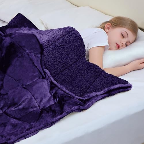 Aemicion Weighted Blanket (10lbs, 48"x72",Purple on Both Sides),Cozy Warm Sherpa Fleece Heavy Blanket Weighted Twin Size for 80-110lbs with Glass Bead,Machine Washable - Image 5