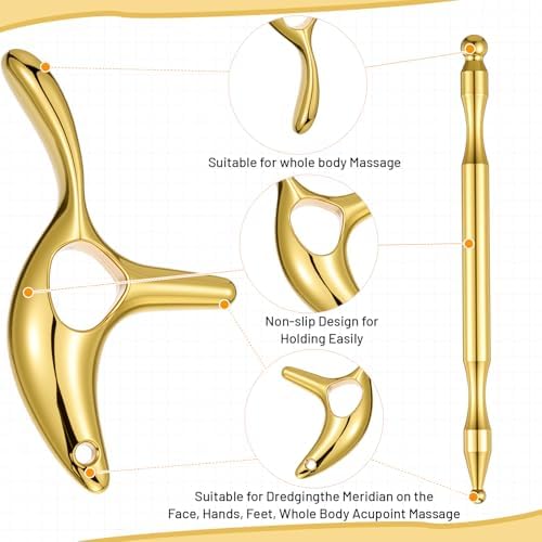 2 Pcs Trigger Massage Tool Acupuncture Pen Gua Sha Massage Scraping Tool Manual Reflexology Body Point Deep Tissue Muscle Scraper Massager for Head Neck Hand Waist Calf Foot (Gold,Medium) - Image 3