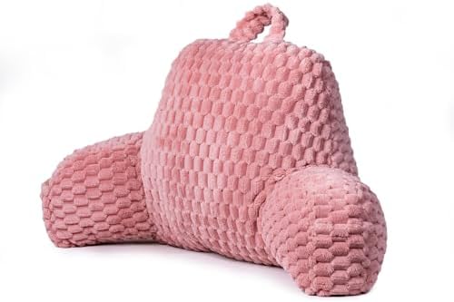 Reading Pillow for Bed, Adults Back Pillow for Sitting up, Husband Pillow for College Dorm, Back Support Cushion with arms for sit up on Couch, Sofa, and Floor,Pink by GRASSBROOK